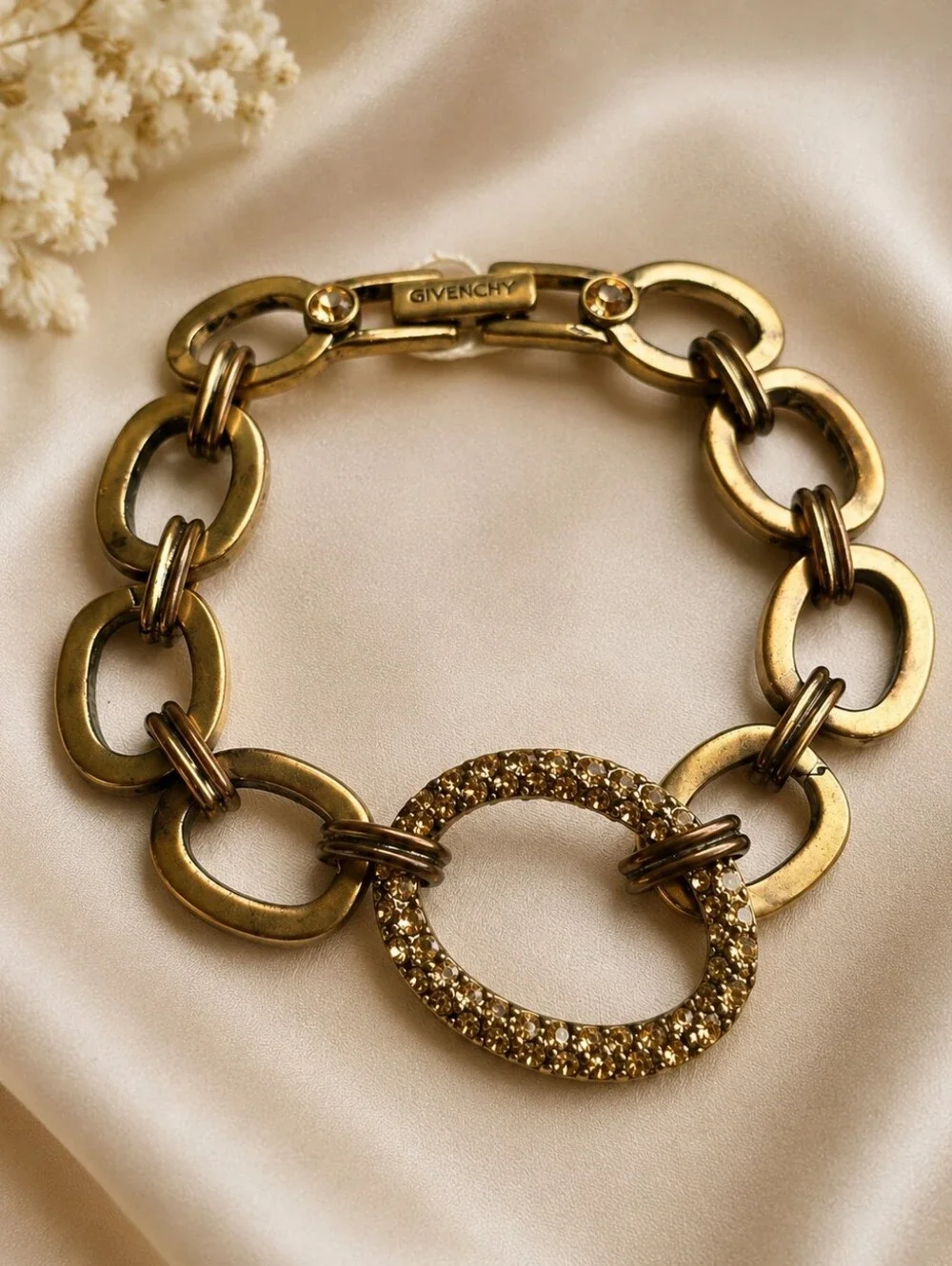Givenchy Kaleidoscope Gold Tone Crystal Statement Link Bracelet 7.5